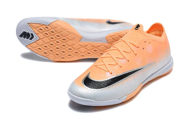 Nike Mercurial Orange Silver Knit Upper Gradient Colorway Indoor Soccer Shoes