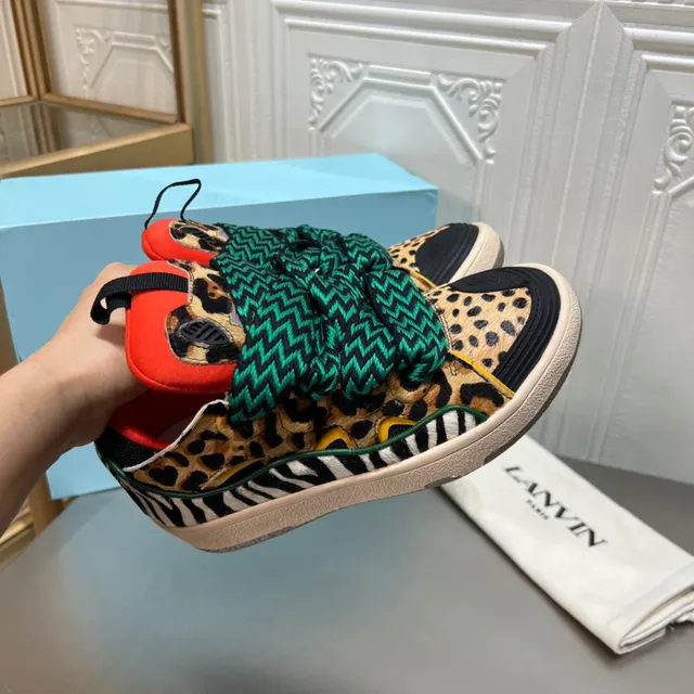 Lanvin Animal Print Zigzag Strap Platform Lifestyle Sneaker