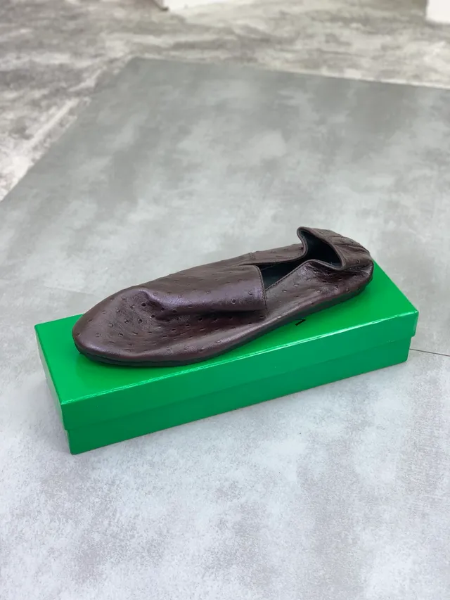 Bottega Veneta Ostrich-Embossed Brown Loafer