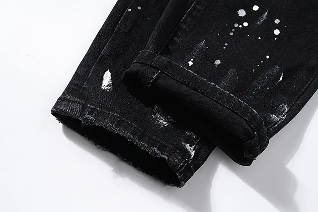 Purple Brand Distressed Paint-Splattered Black Denim Jeans