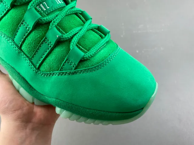Air Jordan 11 Monochromatic Green Suede Basketball Shoes
