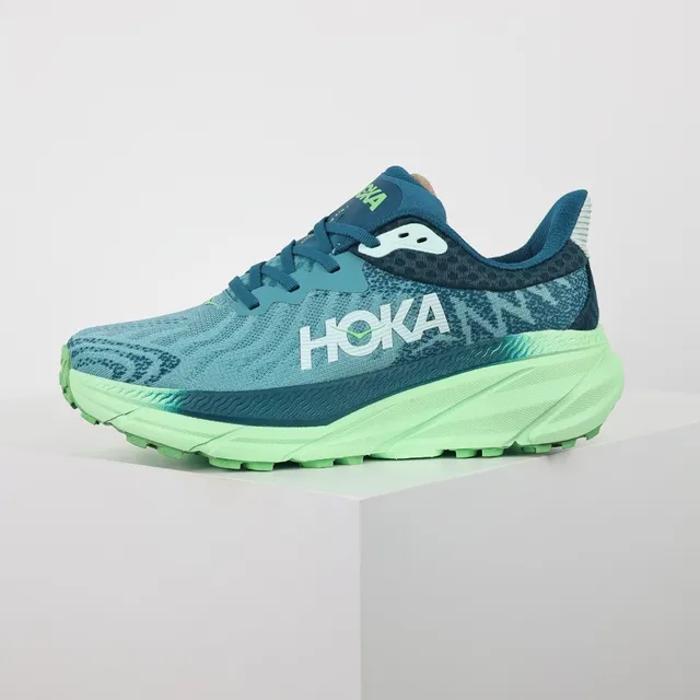 Hoka Blue Green Maximalist Cushioning Engineered Knit Upper Running Shoes