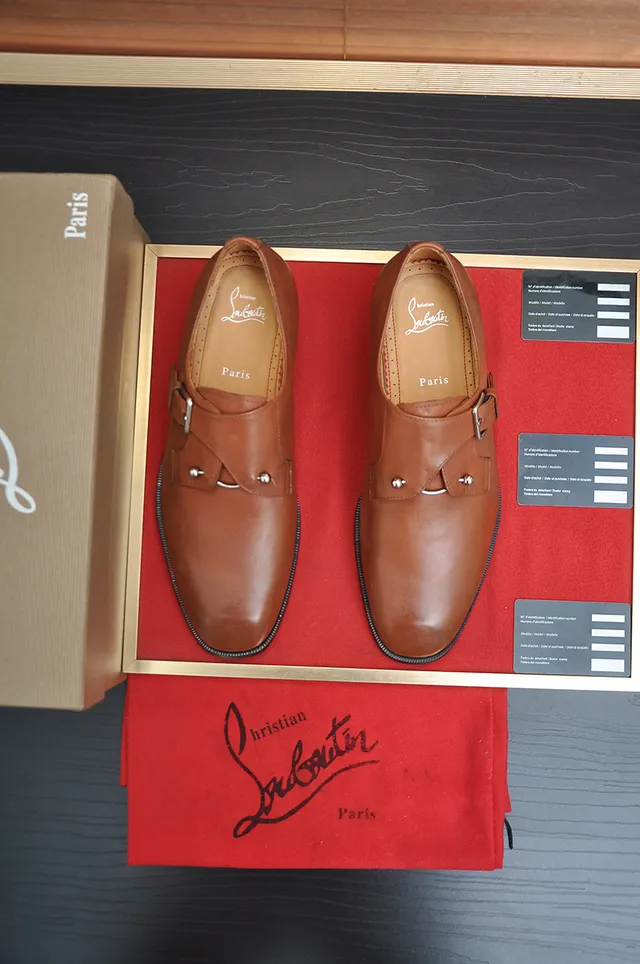 Brown Red Single Strap Buckle Closure Monk Shoes
