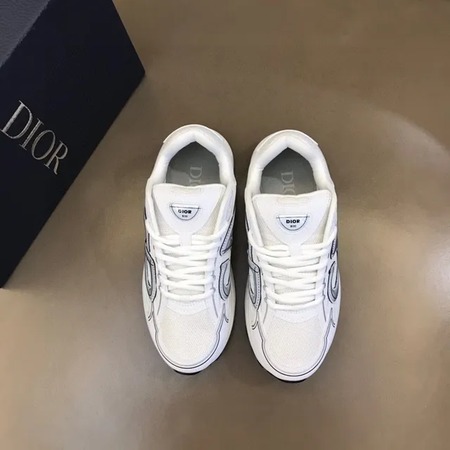 Dior White Gray Mesh And Synthetic Upper CD Monogram Overlay Chunky Sneakers