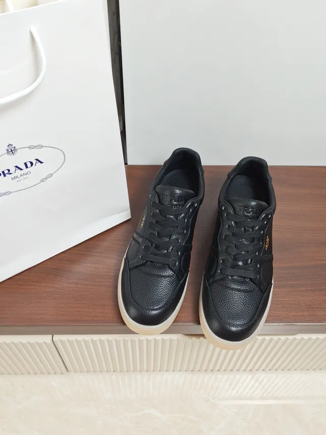 Prada Black Textured Leather Lifestyle Sneaker