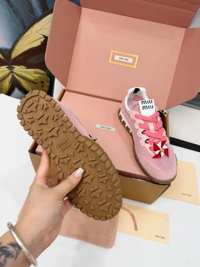 Miu Miu Wander Pink Mesh and Suede Lifestyle Sneakers