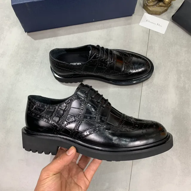 Dior Black Wingtip Patent And Textured Leather Brogue