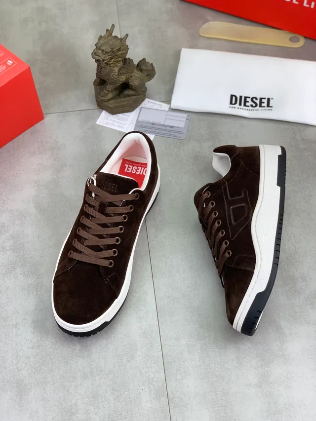 Diesel Brown White Suede Upper Low-Top Sneakers