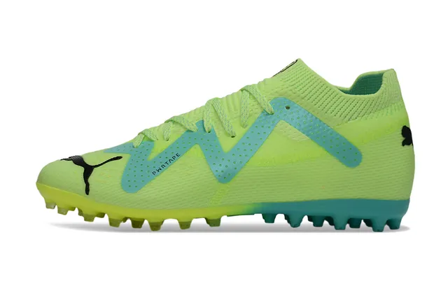 Puma Green Blue Knit Upper W-Formstrip Overlay Turf Soccer Shoes