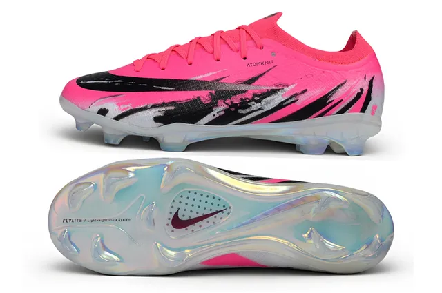 Nike Pink Black Flyknit Upper Iridescent Translucent Sole Firm-Ground Soccer Shoes