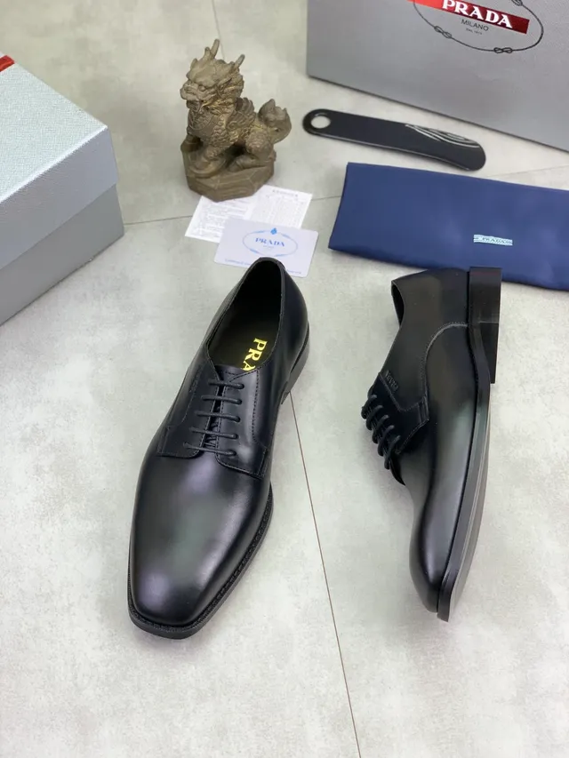 Prada Black Cap-Toe Welted Oxford Shoes