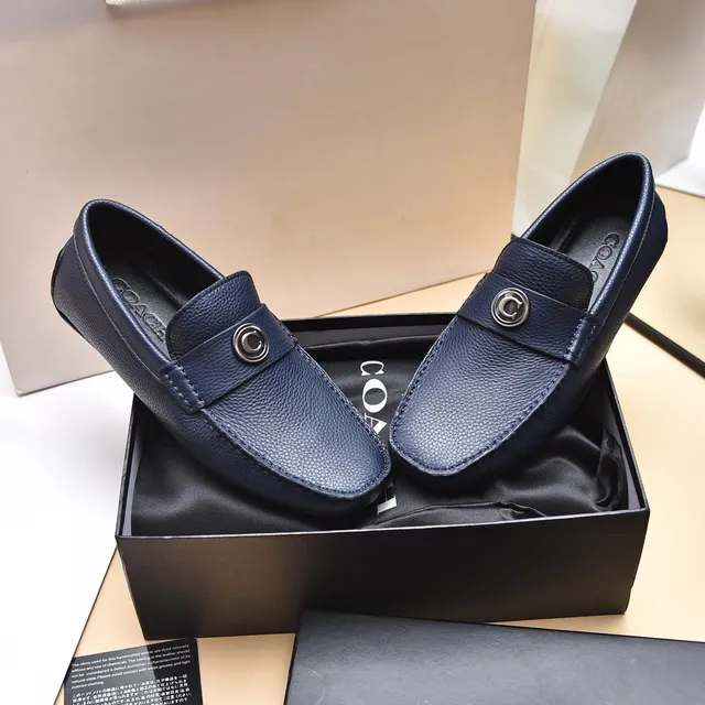 Coach Navy Silver Pebbled Leather Single Strap Loafer