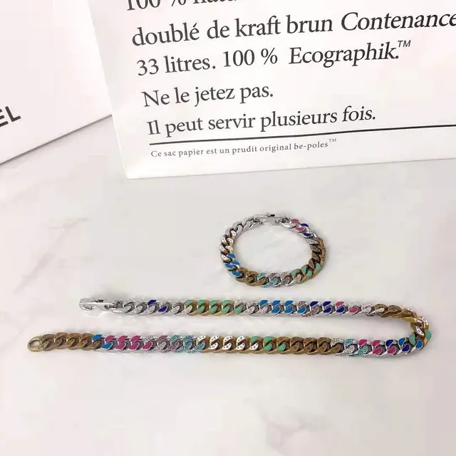 Chanel Multicolor Enamel-Coated Curb Chain Metallic Mixed-Tone Links Bracelet