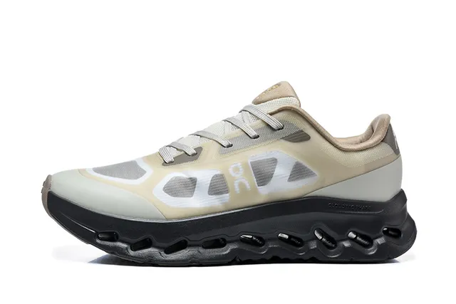 On Black White Engineered Mesh Upper Open Hexagonal CloudTec Pods Running Shoes