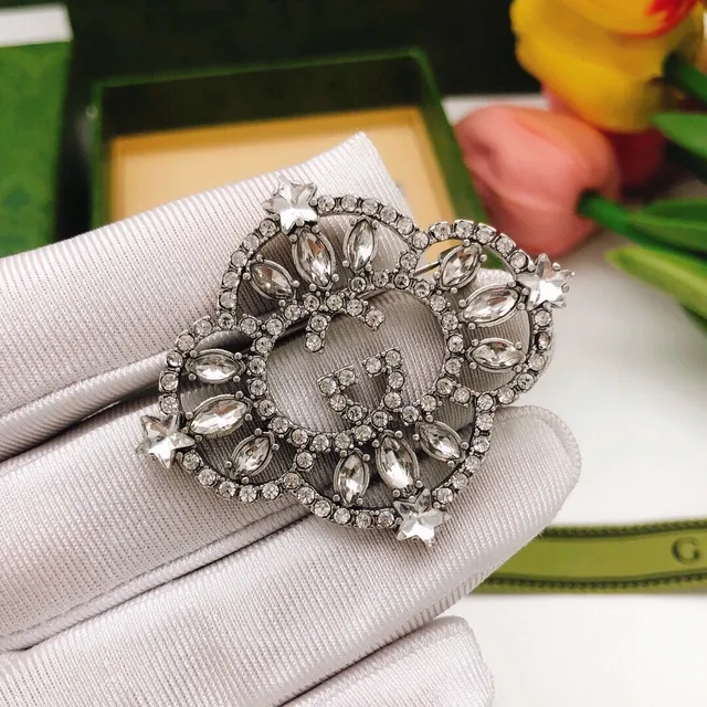 Gucci Crystal-Encrusted Interlocking GG Brooch