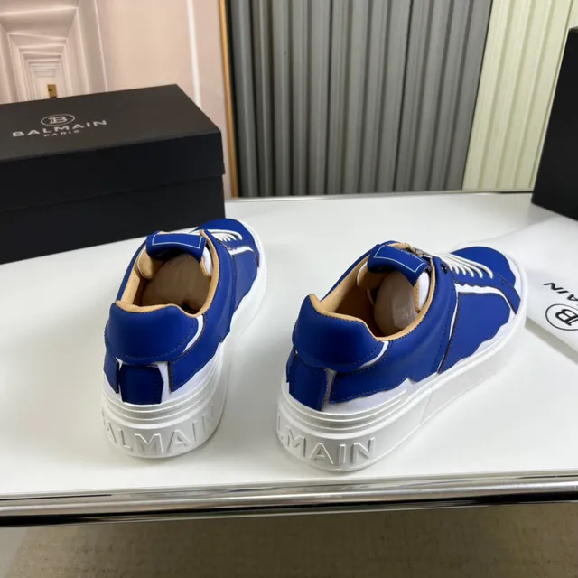 Balmain Blue White Low-Top Leather-Panelled Lifestyle Sneakers
