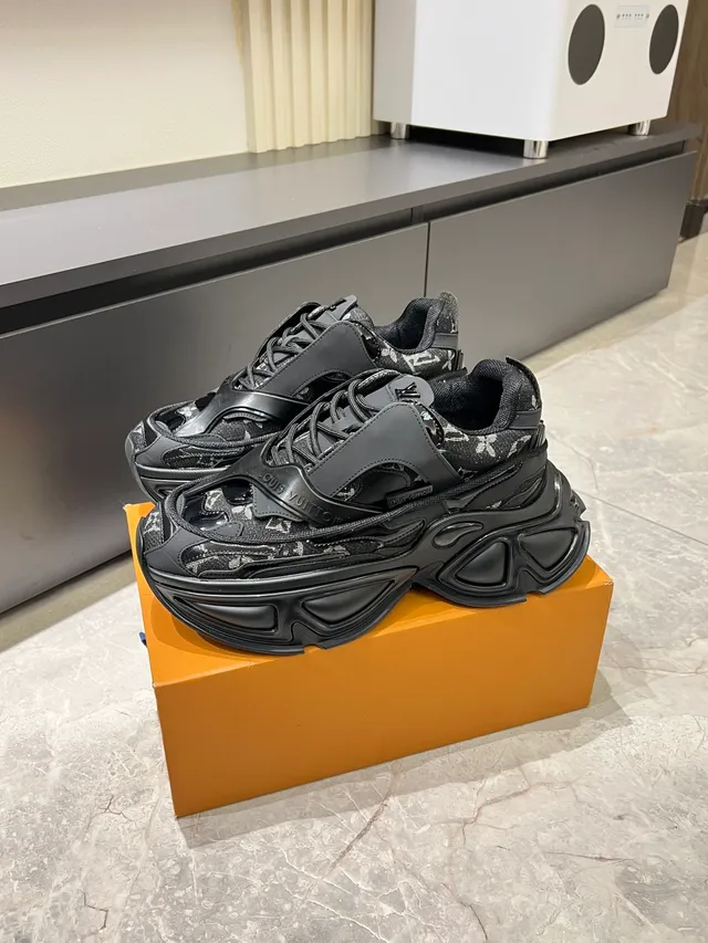 Louis Vuitton LV Trainer Black White Monogrammed Canvas Sculpted Sole Chunky Sneakers
