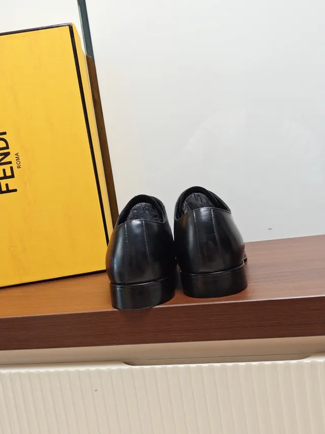 Fendi Cap-Toe Monogrammed Black Leather Oxford Shoes
