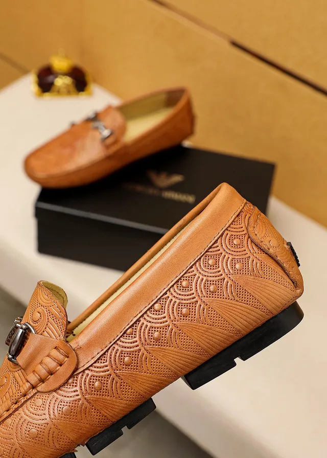Giorgio Armani Embossed Leather Horsebit Loafers