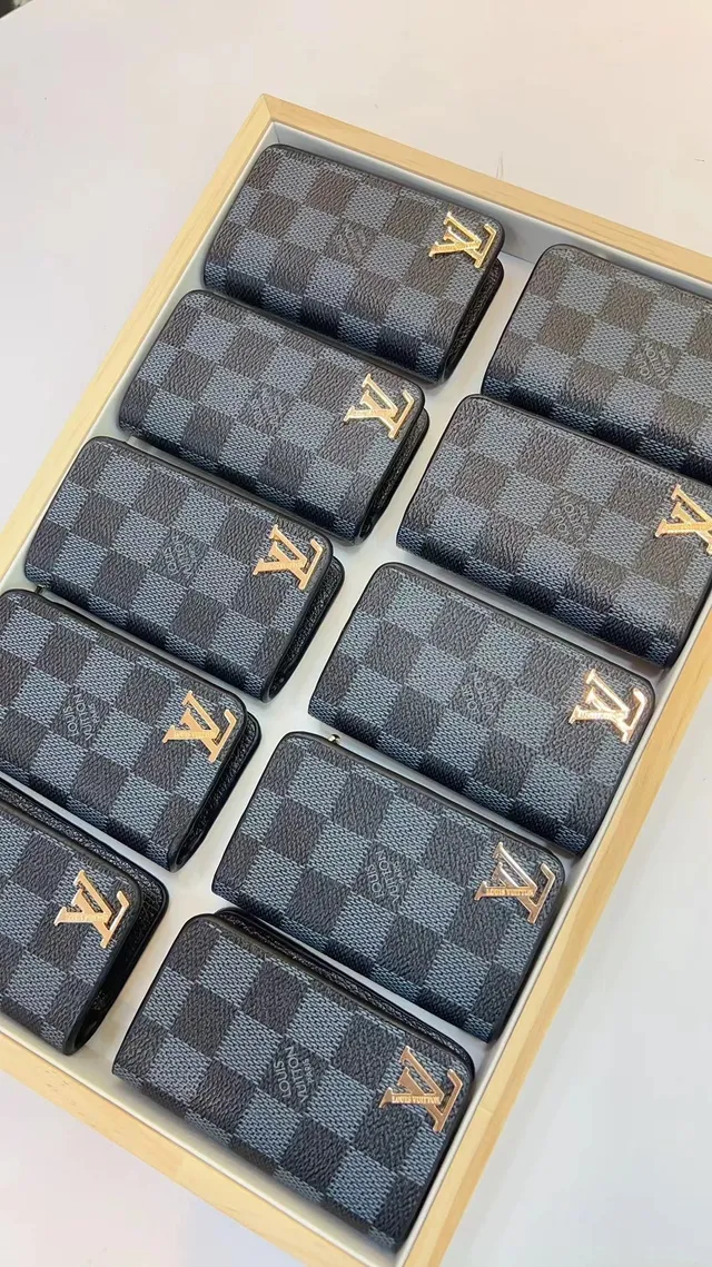 Louis Vuitton Black Gold Monogrammed Coated Canvas LV Logo Plaque Card Holder