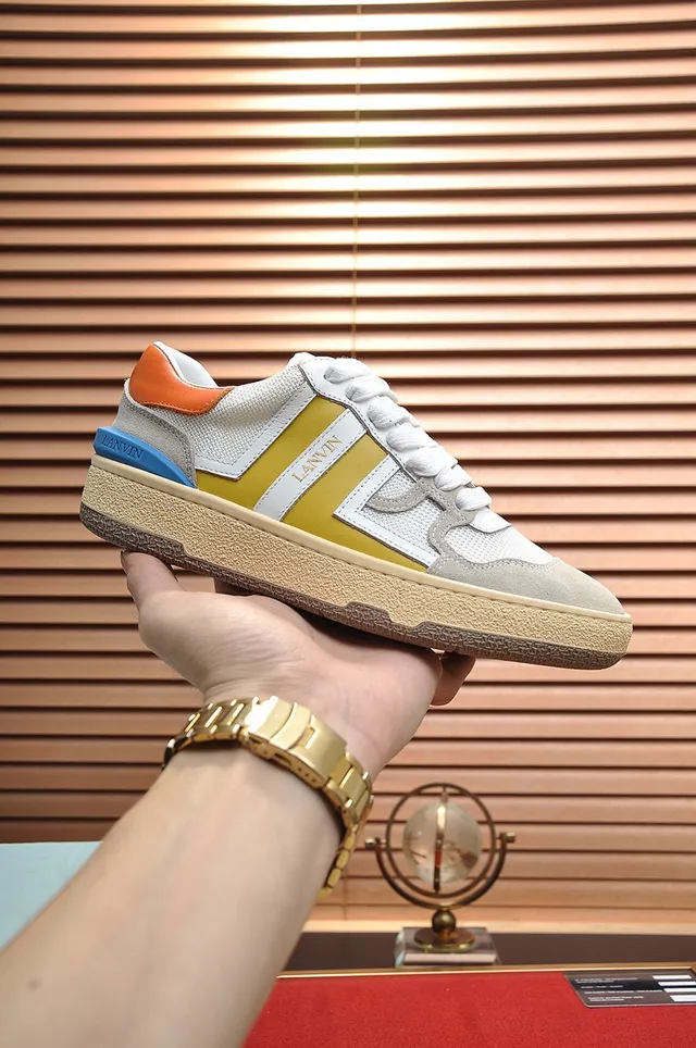 Lanvin Multicolor Striped Mixed-Material Cupsole Sneakers