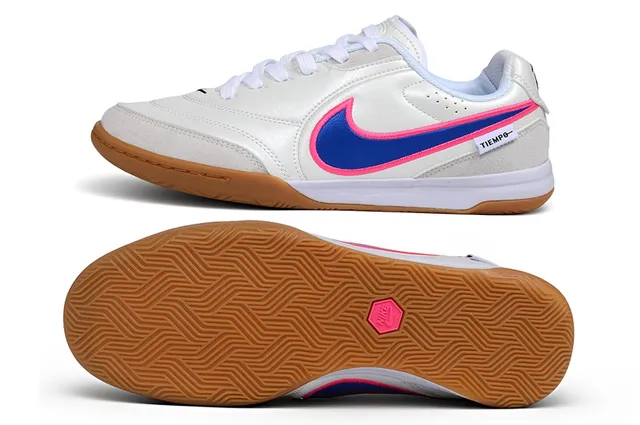 Nike Tiempo White Blue Low-Top Synthetic Leather Upper Indoor Soccer Shoes