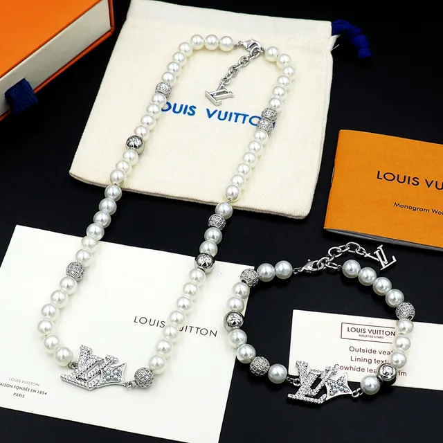 Louis Vuitton Pearl and Pavé LV Monogram Crown Bracelet