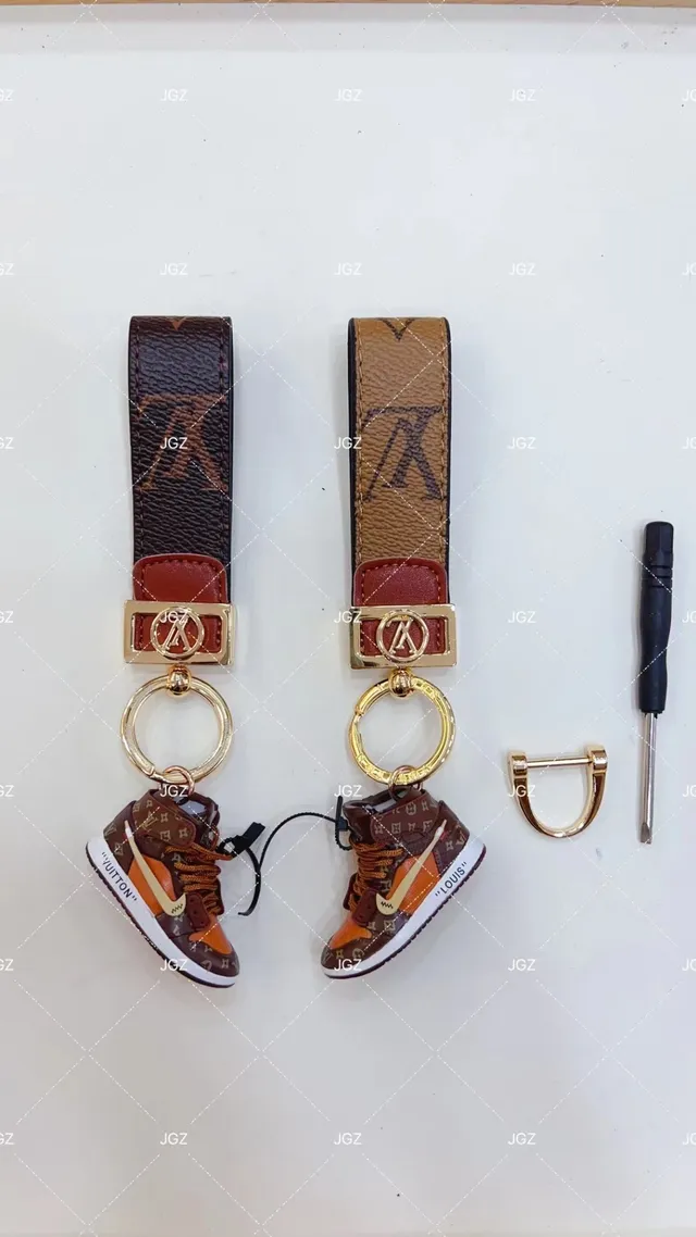 Louis Vuitton Brown Beige Monogrammed Leather Strap Miniature High-Top Sneaker Charm Crossbody Bag