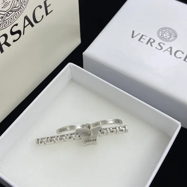 Versace Medusa Head Silver Gold Motif Segmented Bar Design Earrings