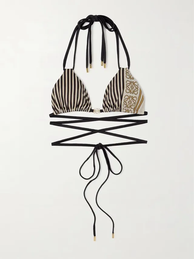 Black Beige Halter Triangle Top Side-Tie Briefs Swimwear