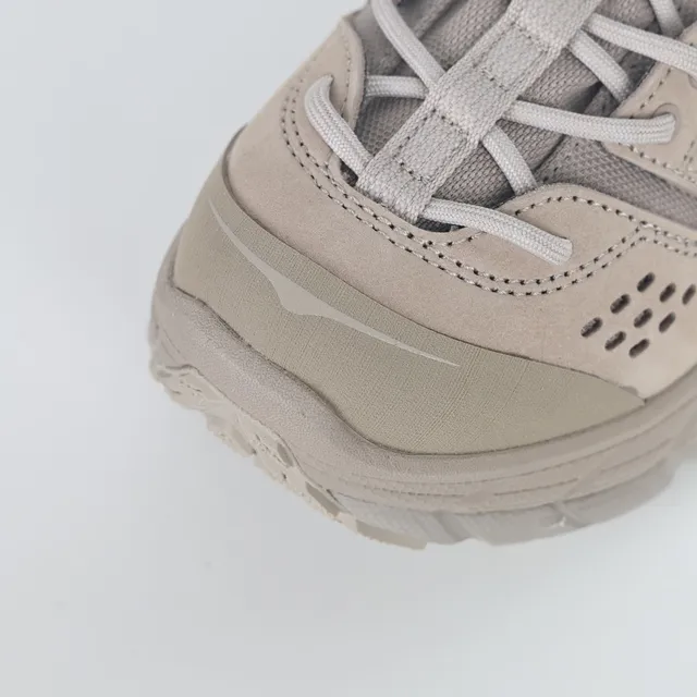 Hoka Beige Perforated Suede Upper Gusseted Tongue Running Shoes