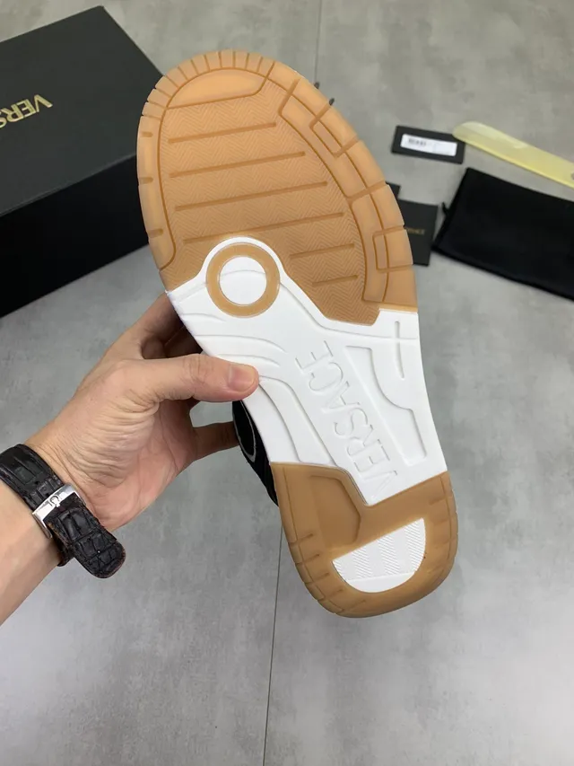 Versace Odissea Navy Suede Greca Pattern Chunky Sneakers