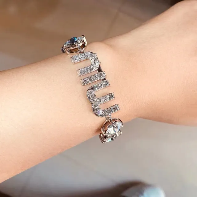 Miu Miu Crystal Logo Bracelet Silver-Tone Metal Bracelet