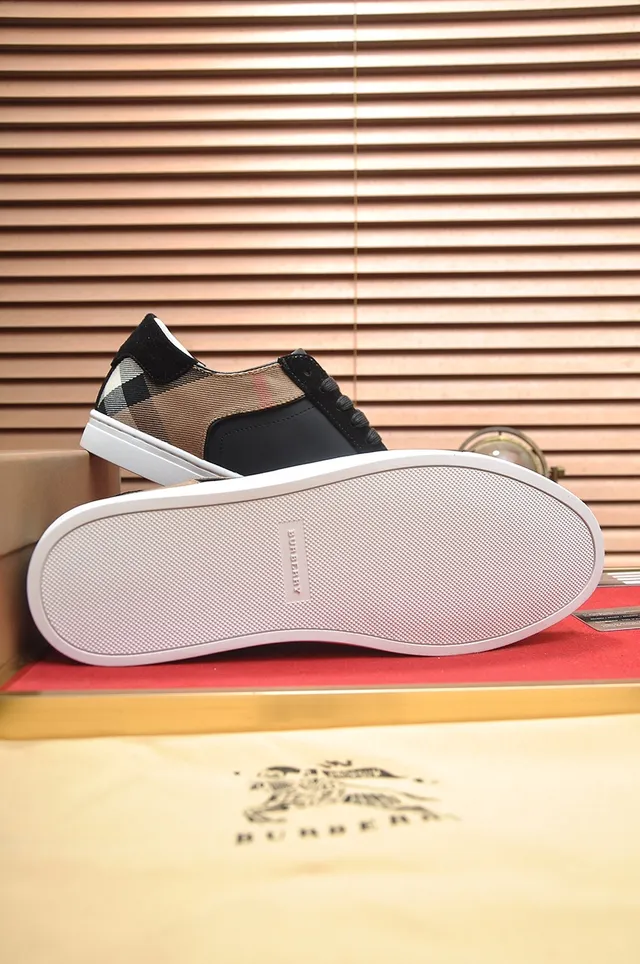 Burberry Black Beige Suede And Leather Upper Check Fabric Panel Lifestyle Sneakers