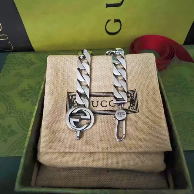 Gucci Gold Silver Chunky Curb-Link Chain Interlocking G Buckle Leather Belt