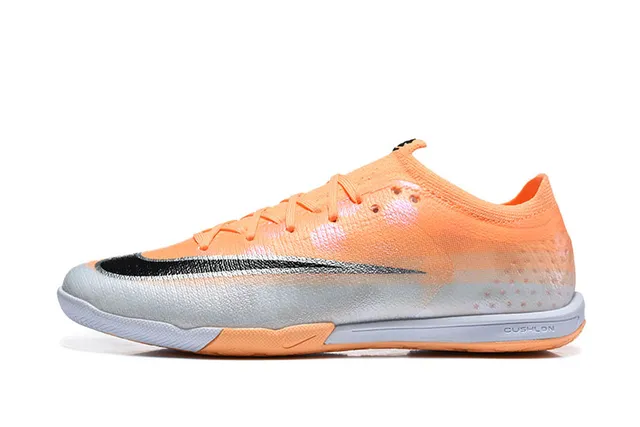 Nike Mercurial Orange Silver Knit Upper Gradient Colorway Indoor Soccer Shoes