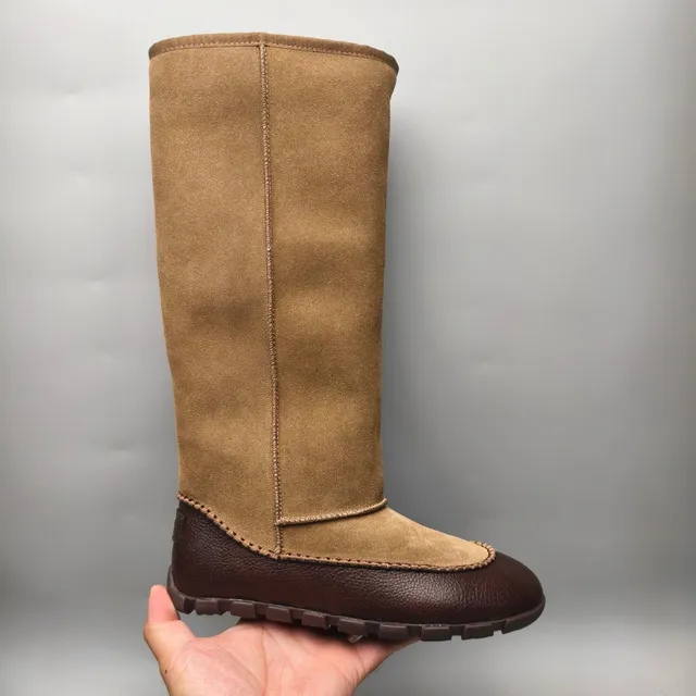 Tan and Brown Suede Two-Tone Knee Boot