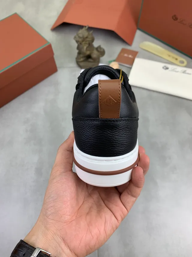 Loro Piana Black Leather Perforated Toe Lifestyle Sneakers