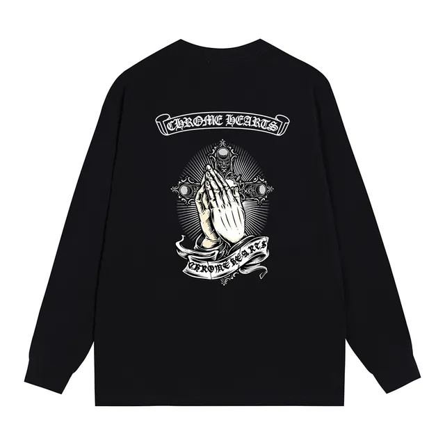 Chrome Hearts Prayer Hands Graphic Black Long-Sleeve T-Shirt
