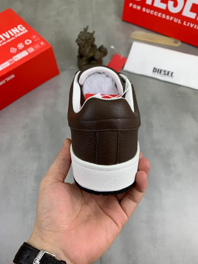 Diesel Brown Pebbled Leather Lifestyle Sneakers