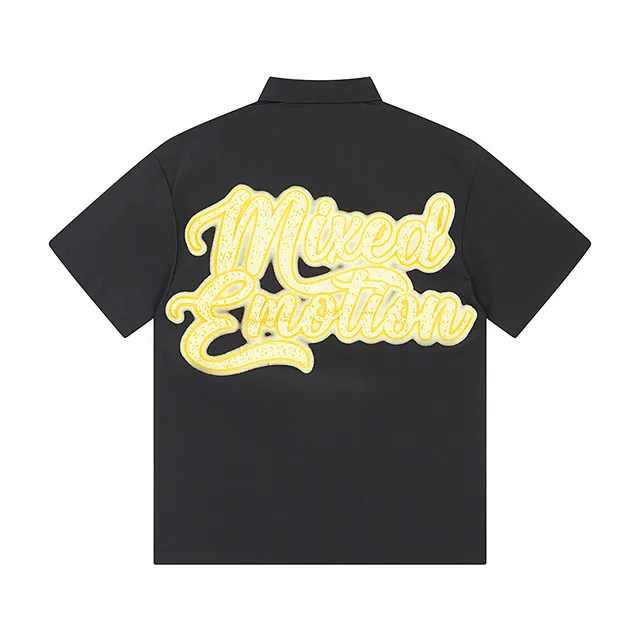 Mixed Emotion Black Yellow Zip-Front Graphic-Print Shirt