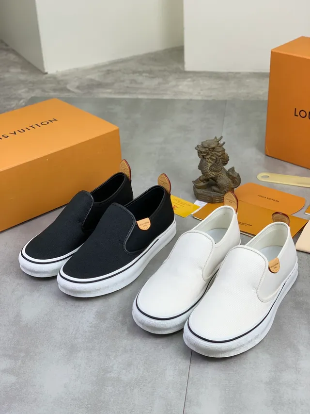Louis Vuitton White Black Slip-On Upper Canvas Shoes
