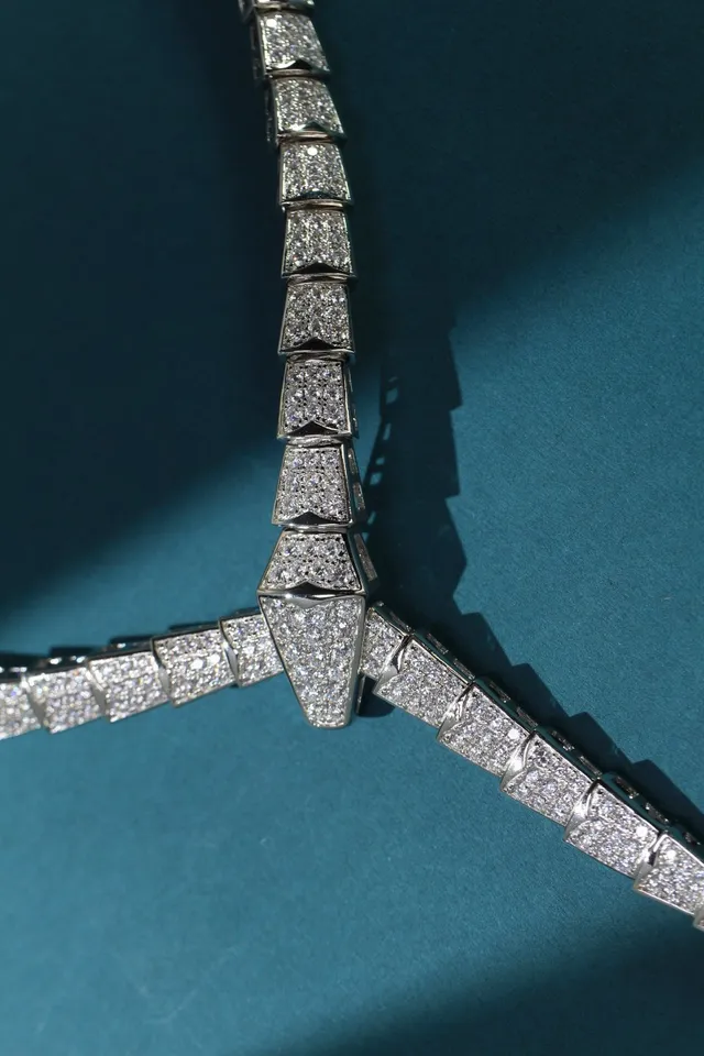 Bvlgari Silver White Pavé-Set Diamonds Articulated Serpentine Form Necklace