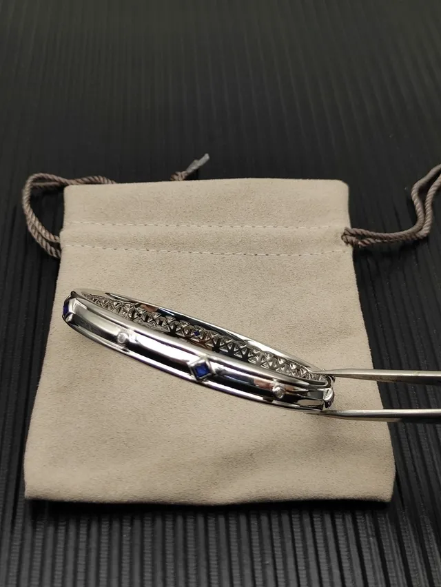 David Yurman Silver Blue Polished Geometric Lattice Cutout Bracelet