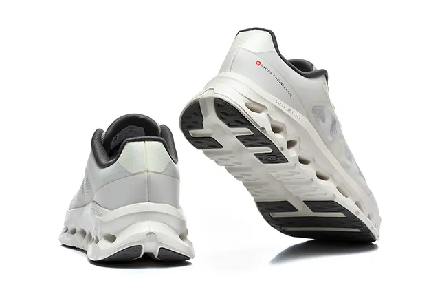 On Black White Engineered Mesh Upper Open Hexagonal CloudTec Pods Running Shoes