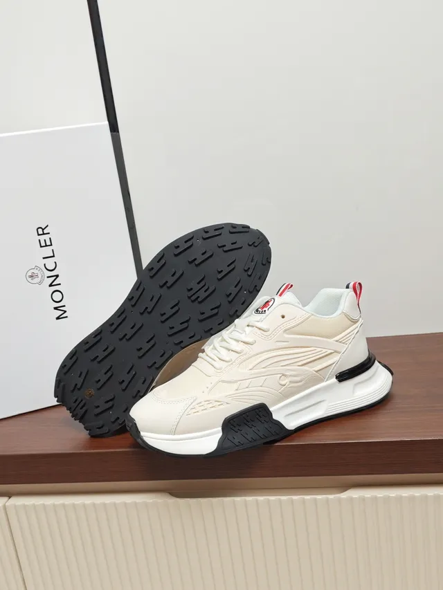 Moncler Beige Black Sculpted Multi-Layer Sole Mixed Mesh And Synthetic Upper Sneakers