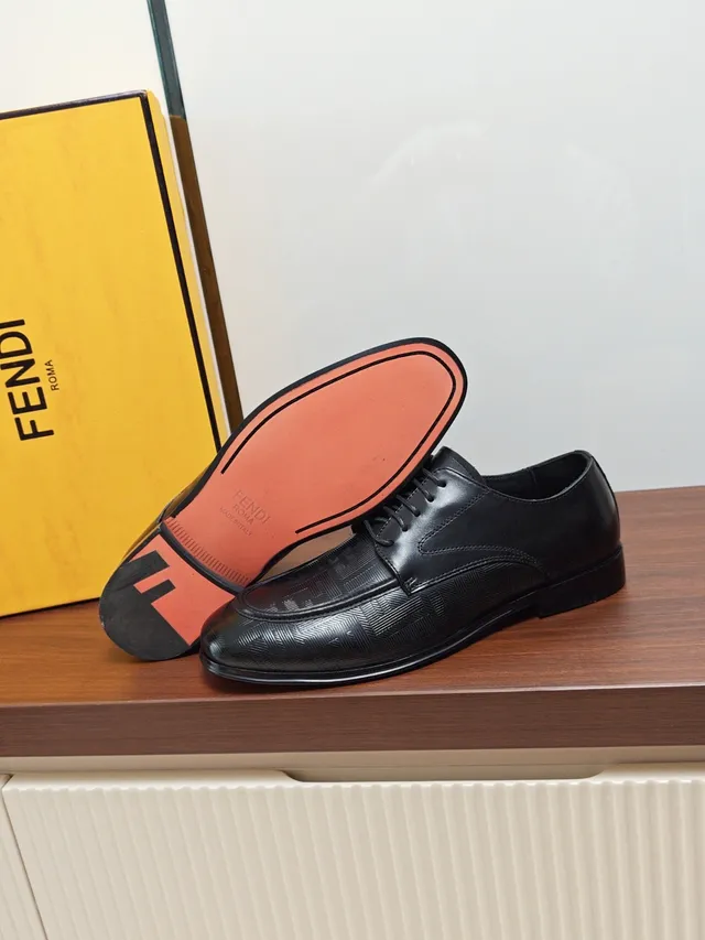 Fendi FF Monogram Embossed Oxford Black Leather Oxford Shoes