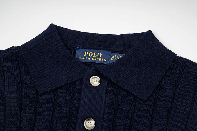 Polo Ralph Lauren Beige Navy Cable-Knit Sleeveless Polo Shirt