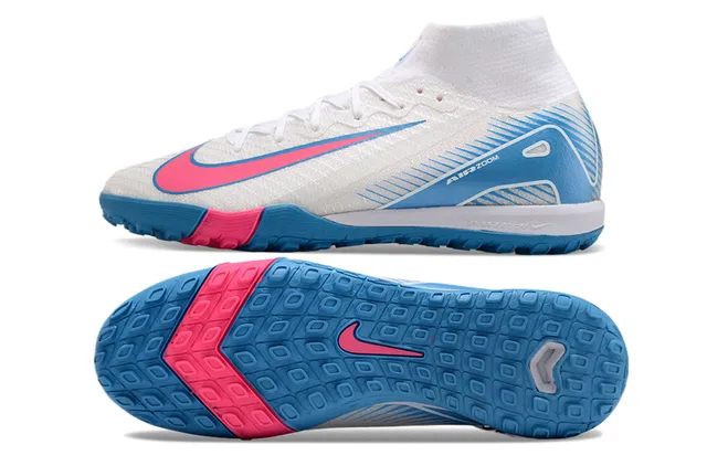 Nike White Blue High-Top Collar Synthetic Textured Upper Indoor Soccer Shoes