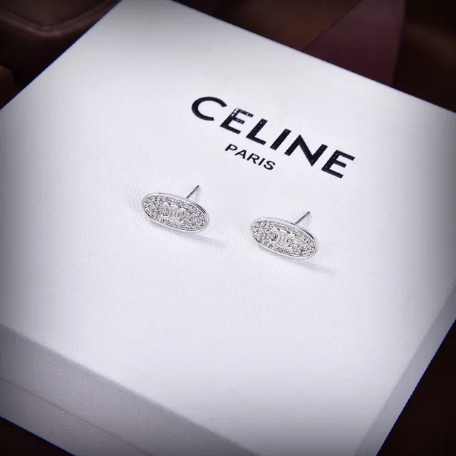 Celine Triomphe Oval Pavé Crystal Monogram Stud Earrings